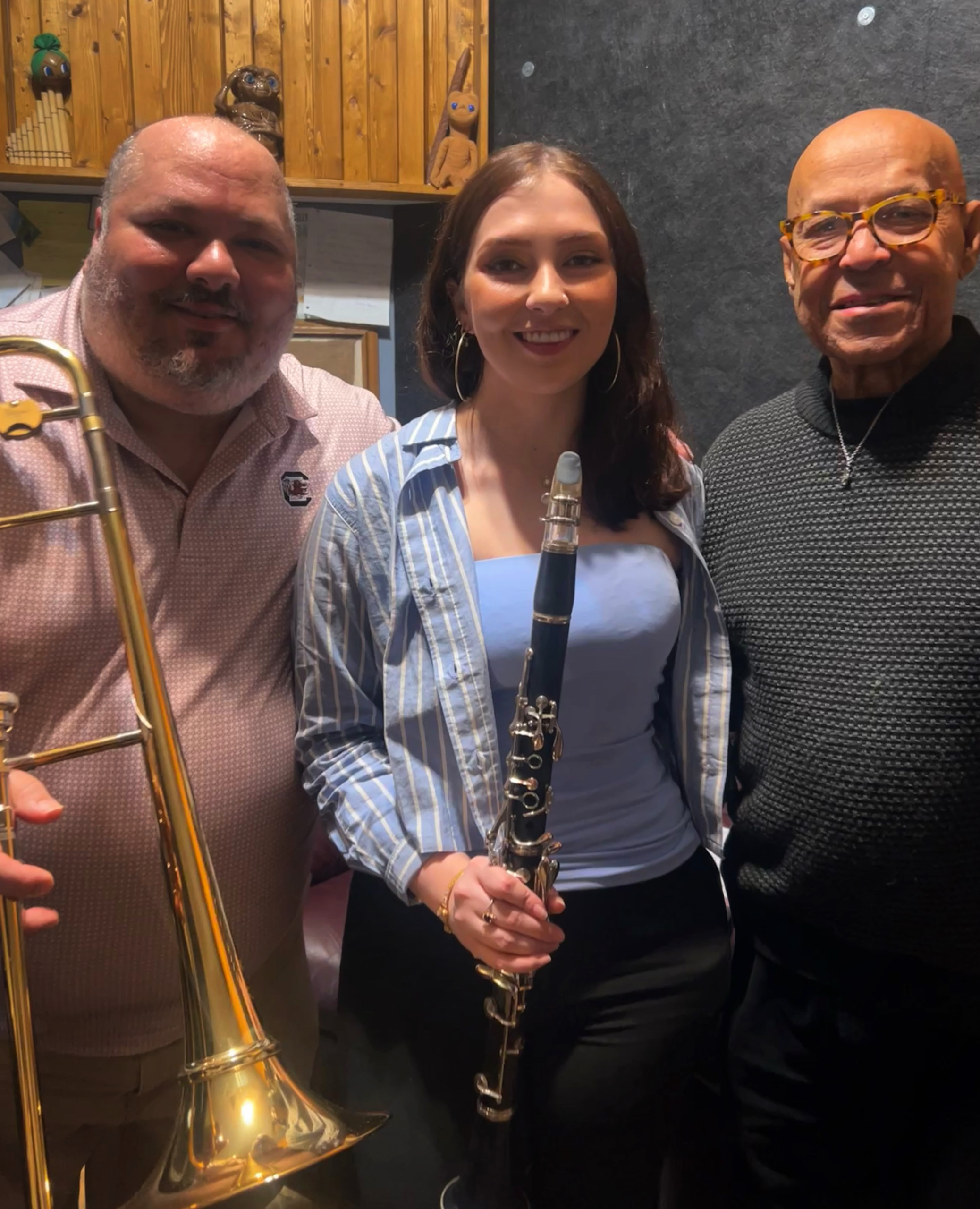 Virginia, Michael Dease, and Eddie Henderson at Troubadour Recording Studios in East Lansing Virginia, Michael Dease, and Eddie Henderson at Troubadour Recording Studios in East Lansing