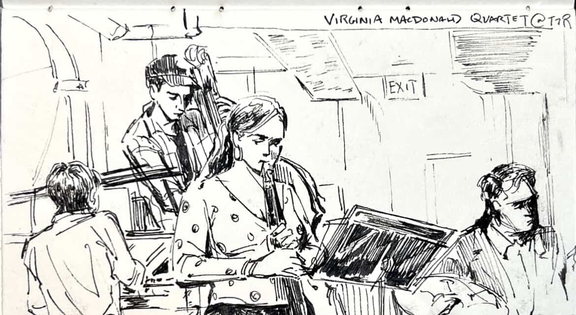 A drawing of the Virginia MacDonald Quartet’s performance at the Jazz Room in Waterloo A drawing of the Virginia MacDonald Quartet's performance at the Jazz Room in Waterloo