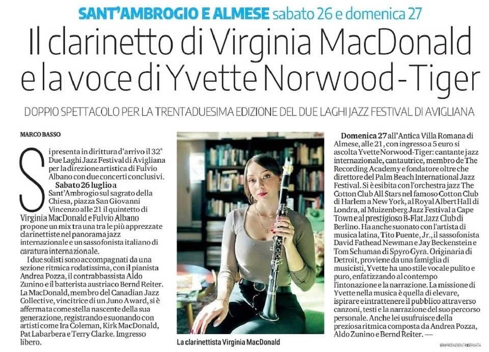 A write-up on the Virginia MacDonald Quintet’s performance at the Due Laghi Jazz Festival in Torino A write-up on the Virginia MacDonald Quintet's performance at the Due Laghi Jazz Festival in Torino
